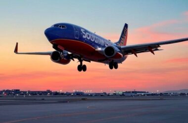 Southwest plane sunset landing