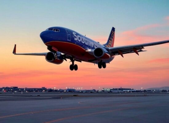 Southwest plane sunset landing