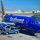 Southwest plane parked at gate