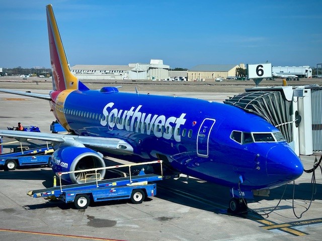 Southwest plane parked at gate