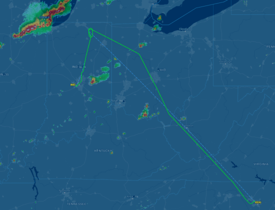 Flight path diverted to IND from RDU