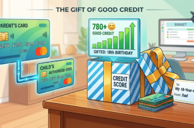 graphic showing a parent's credit score being shared with their child