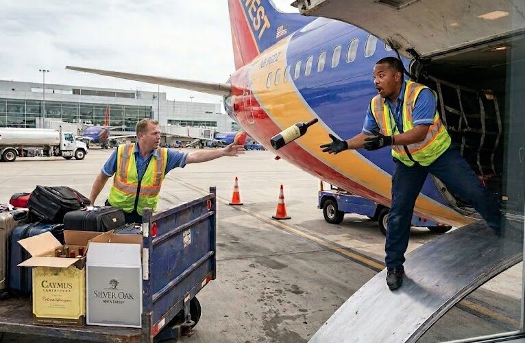 throwing wine into a Southwest plane